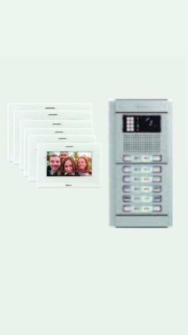 طقم ستة شقق فیدیو فون بترون ملون هاند فري 7 انش+2G سلفر نظام 2 اسلاك