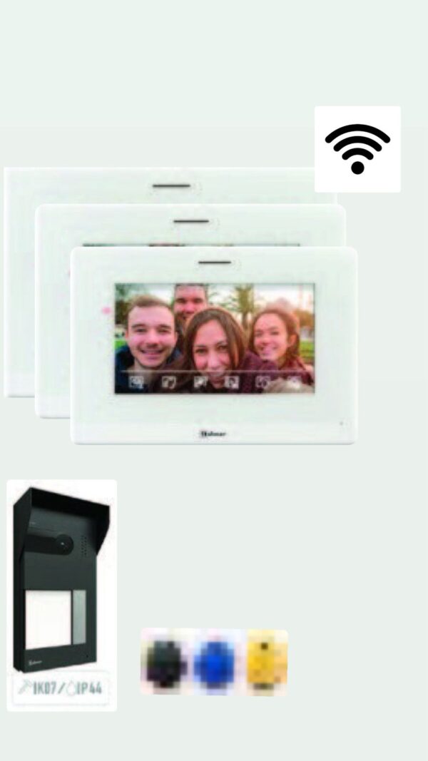 طقم ثلاث شقق بشاشة 7 انش ملون بذاكرة ھاند فري مع اكسسز + 2G سول بمدالیة قابل لاضافة میموري لتخزین الصور + فیدیو للزائر WIFI